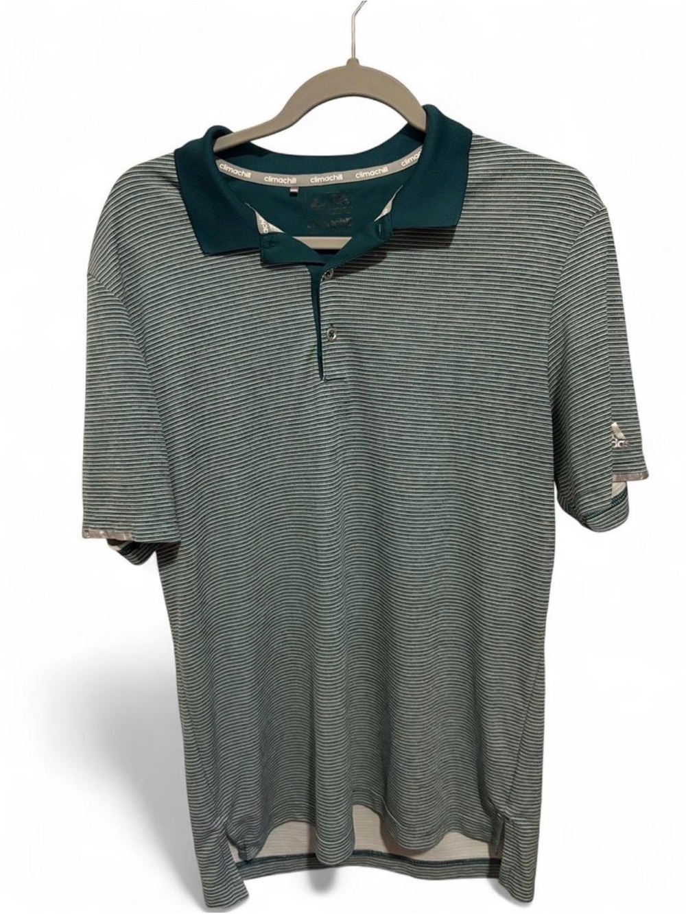 adidas Men's Green Striped Polo